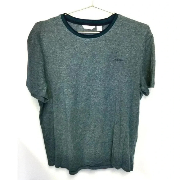 Calvin Klein Mens Green blue Crew Neck Short Sleeve T-Shirt Size Large - Picture 1 of 10
